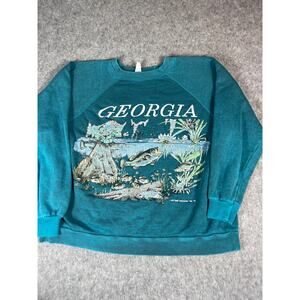 Vintage 90s Georgia Sea Creature Graphic Sweatshirt Womens Large Blue Wildlife